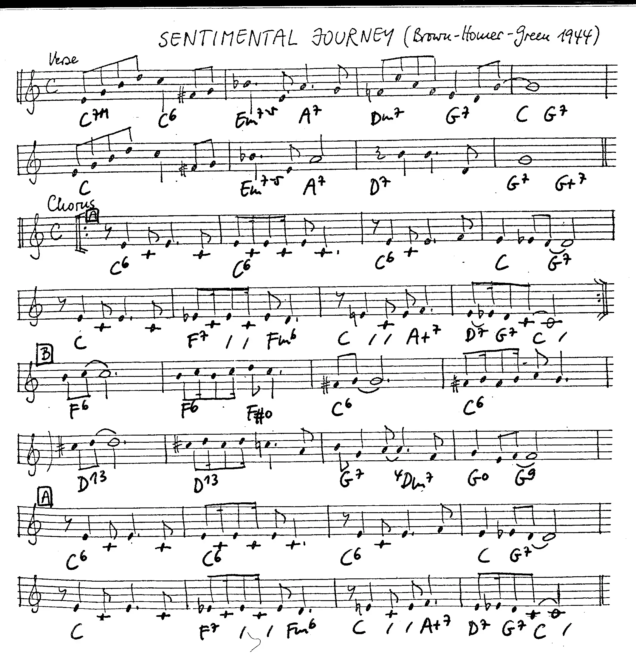 sentimental journey free jazz leadsheet - Courtesy of the Jungle Jazz Band